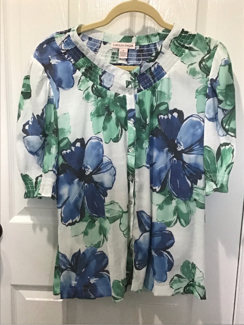 Carolyn Taylor Blue & Green Floral Button-Front Blouse